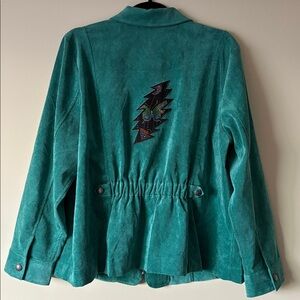 Grateful Dead inspired Butterfly Bolt 
Vintage Upcycled Teal Zipper Jacket